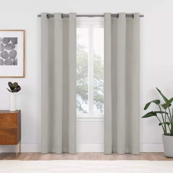 Eclipse Silver Color Blackout Grommet Hang 2 Curtain Panel Pair Set 37" x 84" - Picture 1 of 9